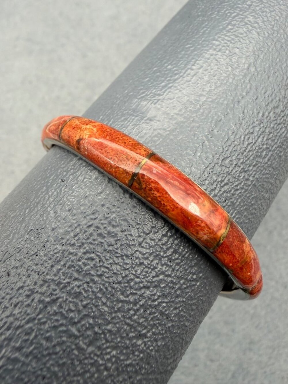 Vintage Red Sponge Coral Inlay Cuff Bangle Bracelet Silver Unique Handmade Retro
